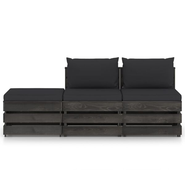vidaXL 3 Piece Garden Lounge Set with Cushions Grey Impregnated Wood