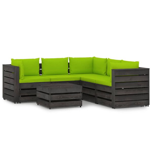 vidaXL 6 Piece Garden Lounge Set with Cushions Grey Impregnated Wood
