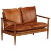 vidaXL 2-Seater Sofa Real Leather with Acacia Wood Brown