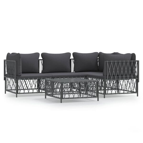 vidaXL 5 Piece Garden Lounge Set with Cushions Anthracite Steel