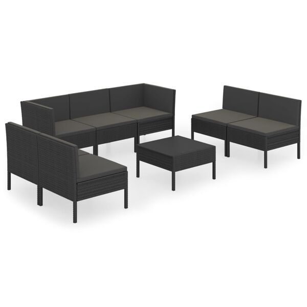 vidaXL 8 Piece Garden Lounge Set with Cushions Poly Rattan Black