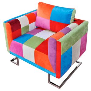 vidaXL Cube Armchair with Chrome Feet Patchwork Design Fabric