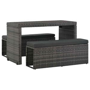 vidaXL 3 Piece Outdoor Dining Set with Cushions Poly Rattan Grey