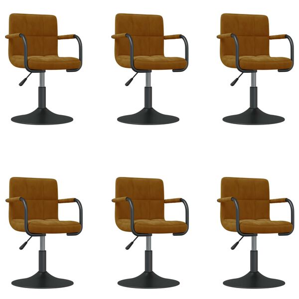 vidaXL Swivel Dining Chairs 6 pcs Brown Velvet