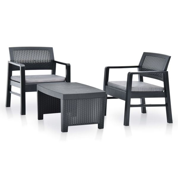 vidaXL 3 Piece Garden Lounge Set Plastic Anthracite