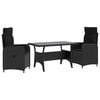 vidaXL Outdoor Dining Set 3 pcs Black Poly Rattan