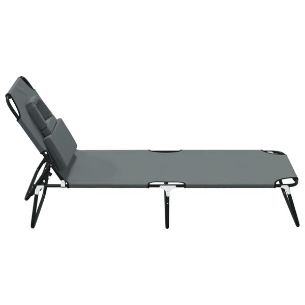 vidaXL Folding Sun Lounger Grey Oxford Fabric&Powder-coated Steel