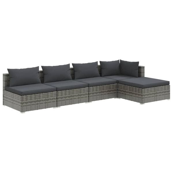 vidaXL 5 Piece Garden Lounge Set with Cushions Poly Rattan Grey