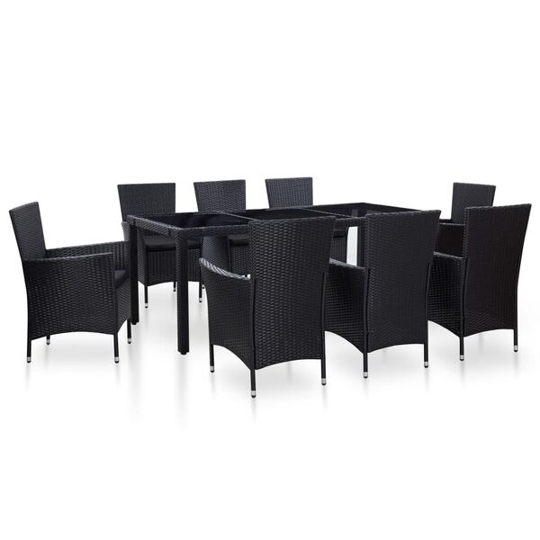 vidaXL 9 Piece Outdoor Dining Set Poly Rattan Black