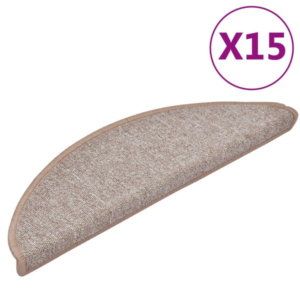 vidaXL Stair Mats 15 pcs 56x17x3 cm Light Brown Half Round