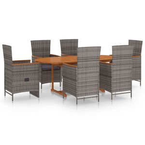 vidaXL Dining Set | Grey | Solid acacia wood, PE rattan, powder-coated steel