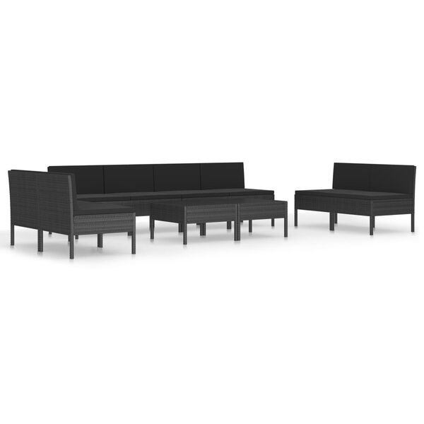vidaXL 10 Piece Garden Lounge Set with Cushions Poly Rattan Black
