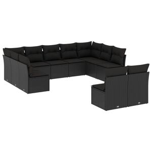vidaXL 11 Piece Garden Sofa Set with Cushions Black Poly Rattan