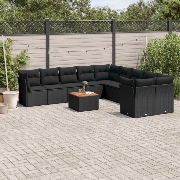 vidaXL 11 Piece Garden Sofa Set with Cushions Black Poly Rattan
