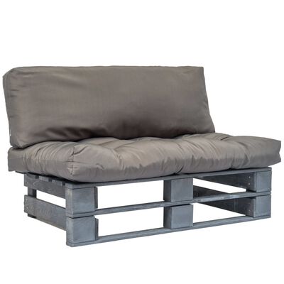 vidaXL Garden Pallet Sofa with Grey Cushions Pinewood