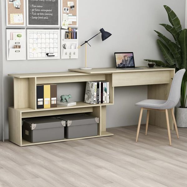 vidaXL Corner Desk Sonoma Oak 200x50x76 cm Engineered Wood