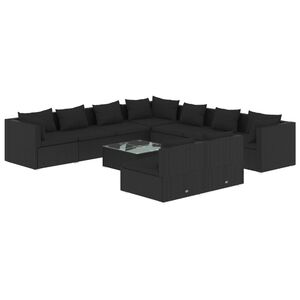 vidaXL 10 Piece Garden Lounge Set with Cushions Black Poly Rattan
