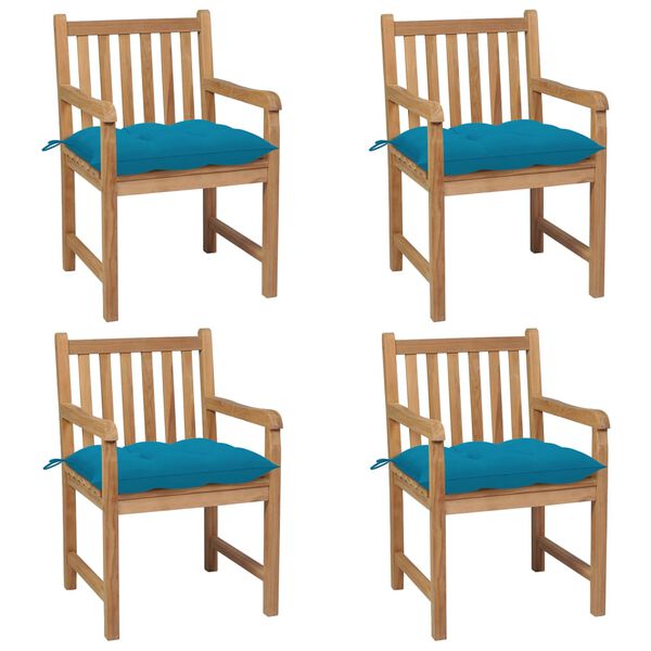 vidaXL Garden Chairs 4 pcs with Light Blue Cushions Solid Teak Wood