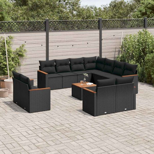 vidaXL 12 Piece Garden Sofa Set with Cushions Black Poly Rattan