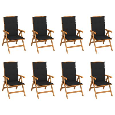 vidaXL Reclining Garden Chairs with Cushions 8 pcs Solid Teak Wood