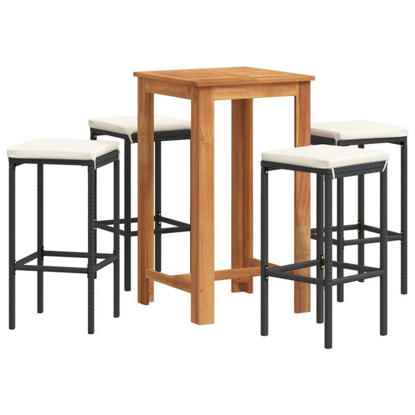 vidaXL 5 Piece Garden Bar Set Black Solid Wood Acacia and Poly Rattan