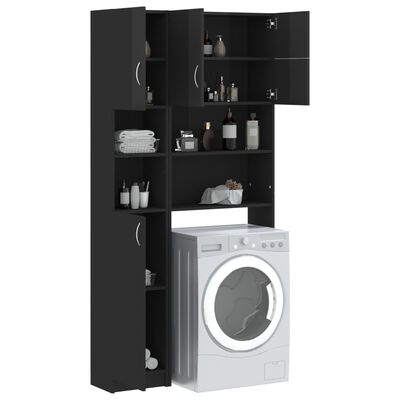 vidaXL Washing Machine Cabinet Set High Gloss Black Engineered Wood
