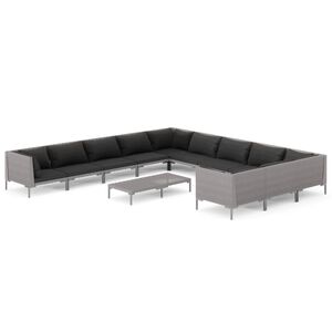 vidaXL 12 Piece Garden Lounge Set with Cushions Poly Rattan Dark Grey