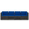 vidaXL 4-Seater Garden Sofa with Cushions Grey Impregnated Wood