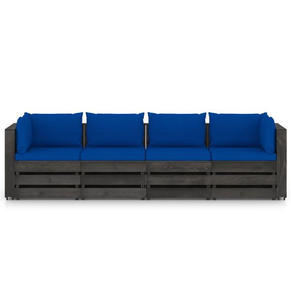 vidaXL 4-Seater Garden Sofa with Cushions Grey Impregnated Wood