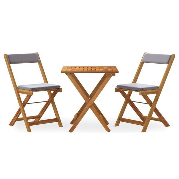 vidaXL 3 Piece Folding Bistro Set with Cushions Solid Wood Acacia