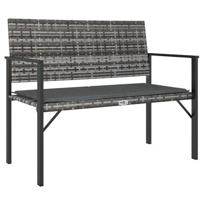 vidaXL 2-Seater Garden Bench with Cushion Grey Poly Rattan