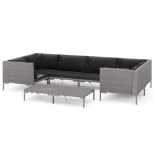 vidaXL 7 Piece Garden Lounge Set with Cushions Poly Rattan Dark Grey