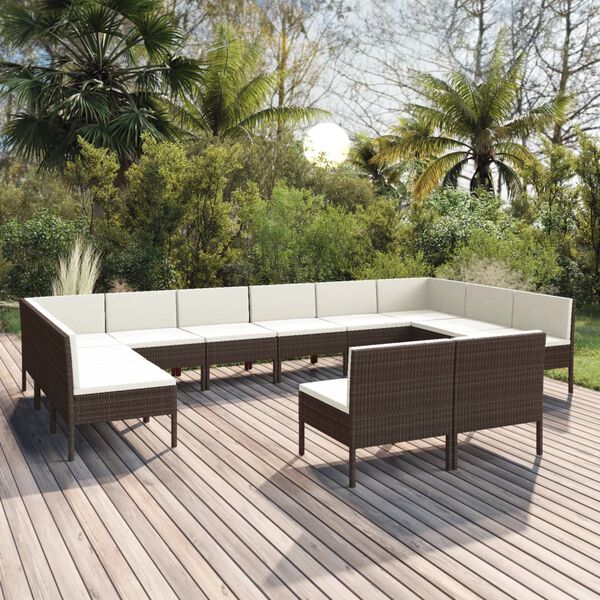 vidaXL 12 Piece Garden Lounge Set with Cushions Poly Rattan Brown