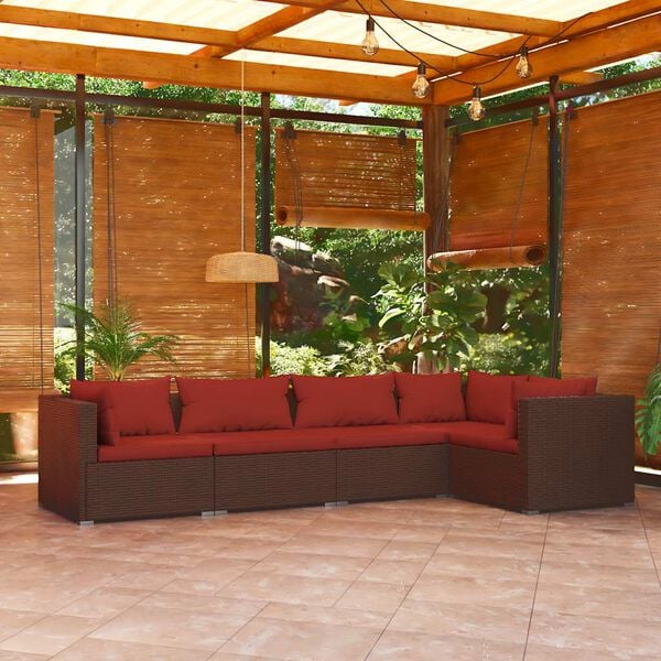 vidaXL 5 Piece Garden Lounge Set with Cushions Poly Rattan Brown