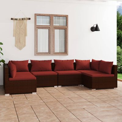 vidaXL 6 Piece Garden Lounge Set with Cushions Poly Rattan Brown