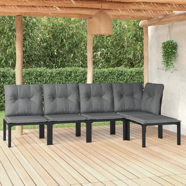 vidaXL 5 Piece Garden Lounge Set Black and Grey Poly Rattan