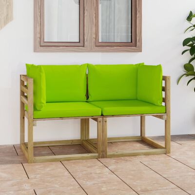vidaXL Garden Corner Sofas & Cushions 2 pcs Green Impregnated Pinewood