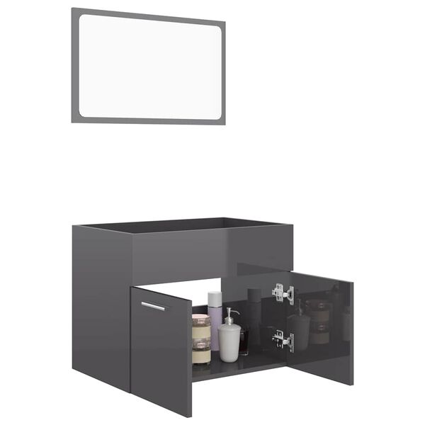 vidaXL 2 Piece Bathroom Furniture Set High Gloss Grey Engineered Wood