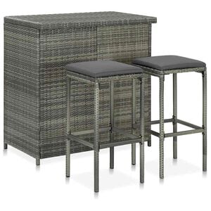 vidaXL Bar Set | Grey | PE rattan, steel, fabric (100% polyester) | Medium