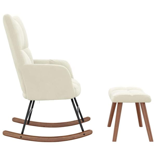 vidaXL Rocking Chair with a Stool Cream White Velvet