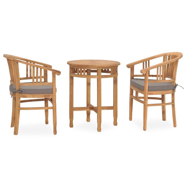 vidaXL 3 Piece Garden Dining Set with Cushions Solid Teak Wood
