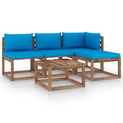vidaXL 5 Piece Garden Pallet Lounge Set with Cushions Impregnated Pinewood