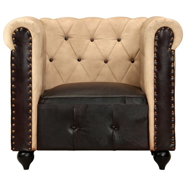 vidaXL Chesterfield Armchair Brown Real Leather
