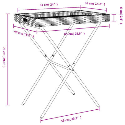 vidaXL Folding Tray Table Grey 65x40x75 cm Poly Rattan