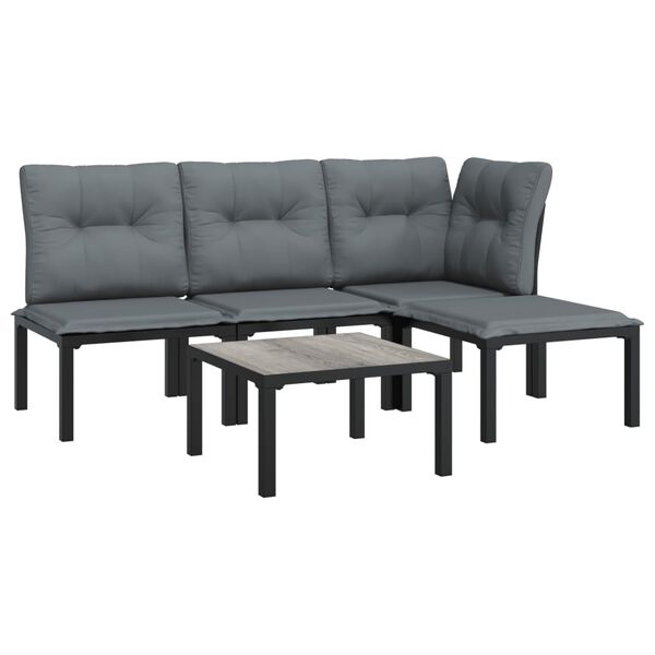 vidaXL 5 Piece Garden Lounge Set Black and Grey Poly Rattan
