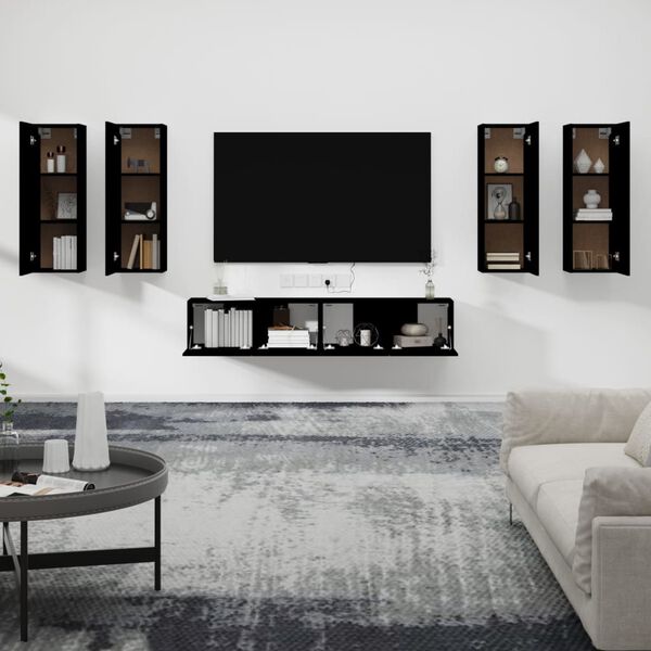 vidaXL 6 Piece TV Cabinet Set Black Engineered Wood