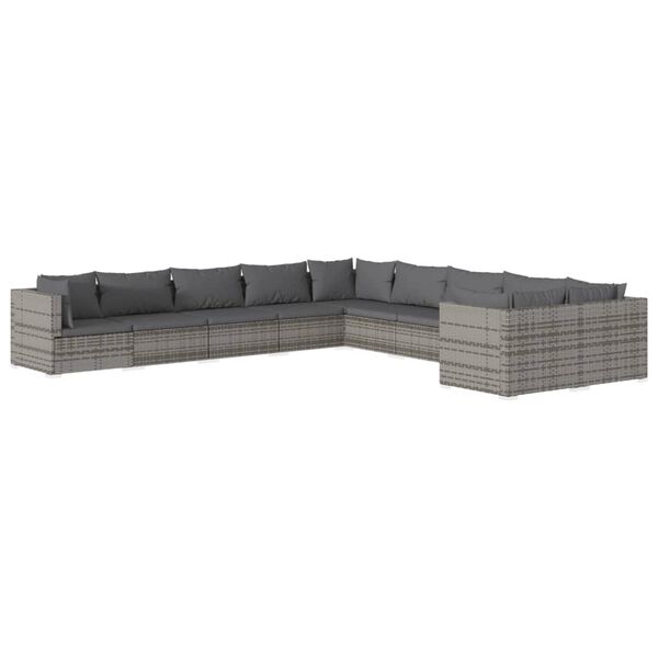vidaXL 10 Piece Garden Lounge Set with Cushions Poly Rattan Grey