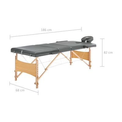 vidaXL Massage Table with 3 Zones Wooden Frame Anthracite 186x68 cm