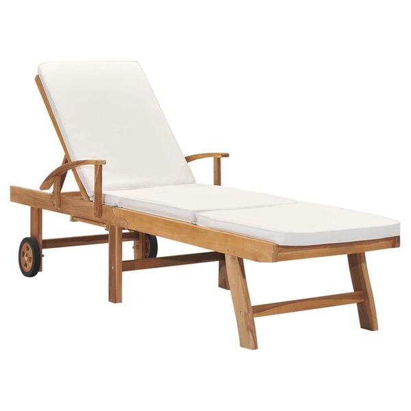 vidaXL Sun Lounger with Cushion Solid Teak Wood Cream