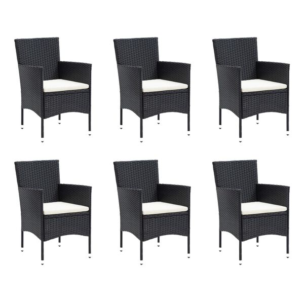 vidaXL 7 Piece Garden Dining Set with Cushions Poly Rattan Black